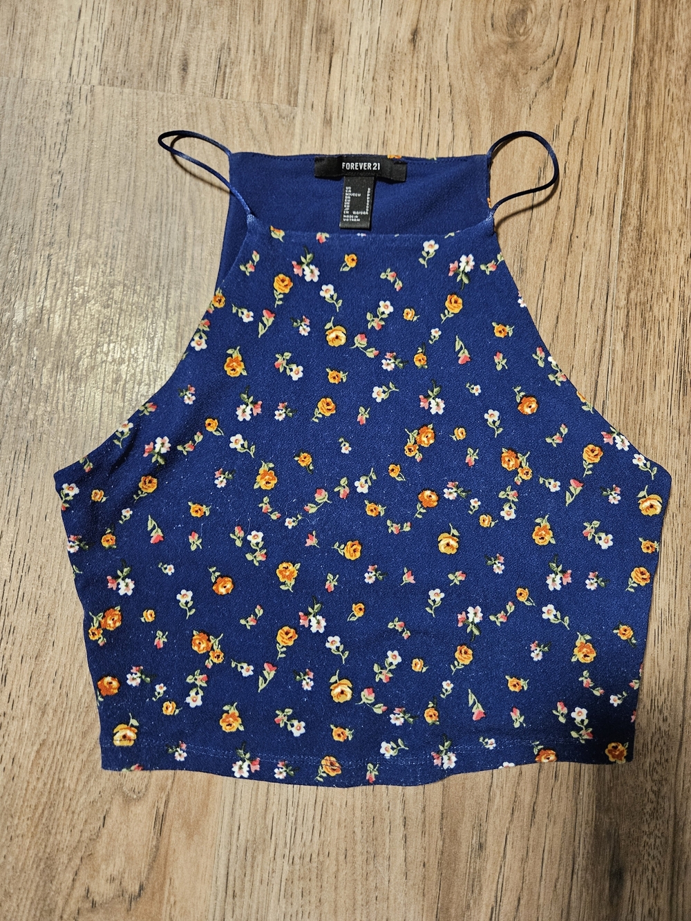 Forever 21 Navy Floral Halter Crop Cami